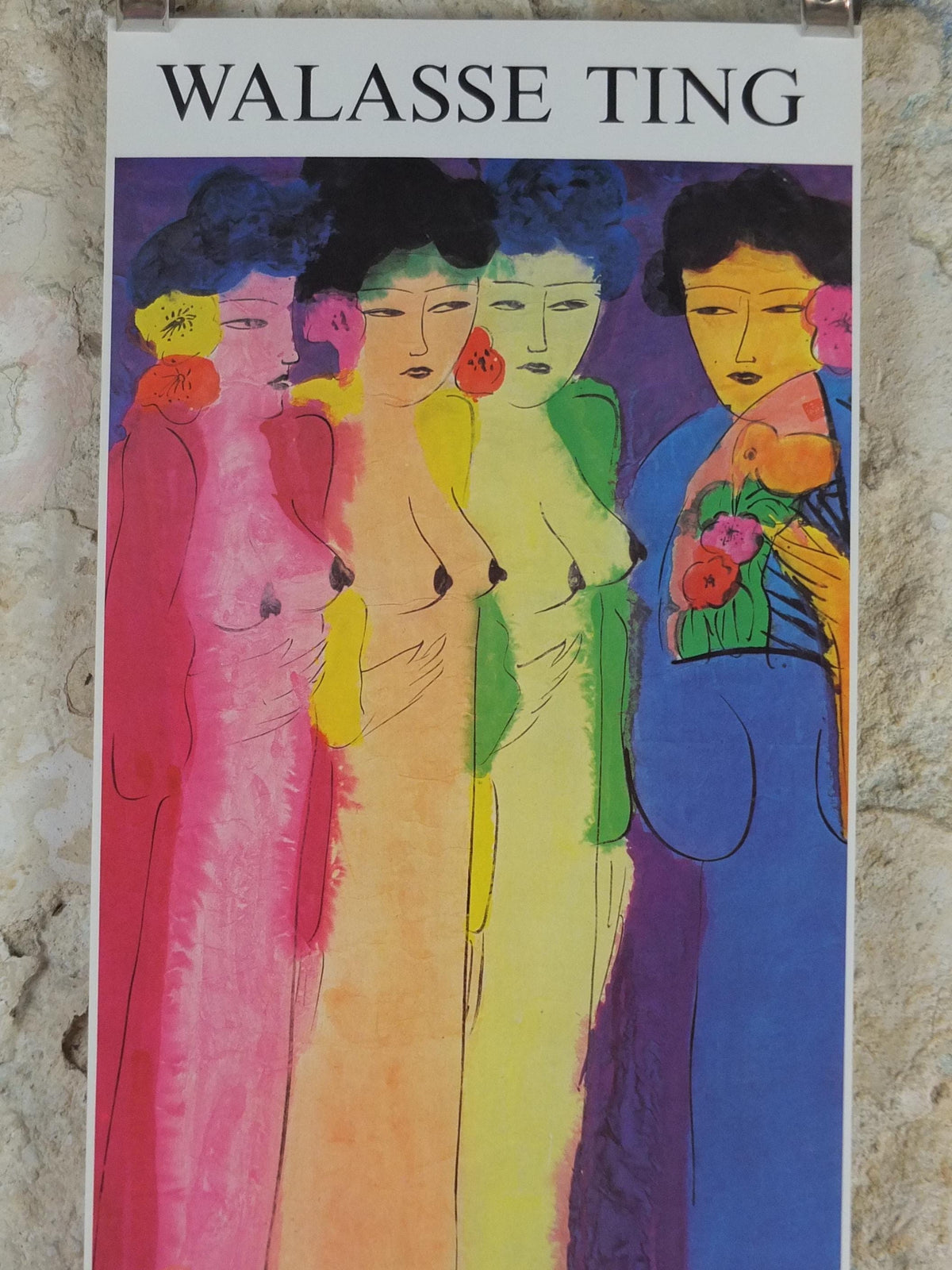 1986 Walasse Ting Poster, Four colourful women with flowers, colourful popular figuratism, pop art, gallery, wall art decor