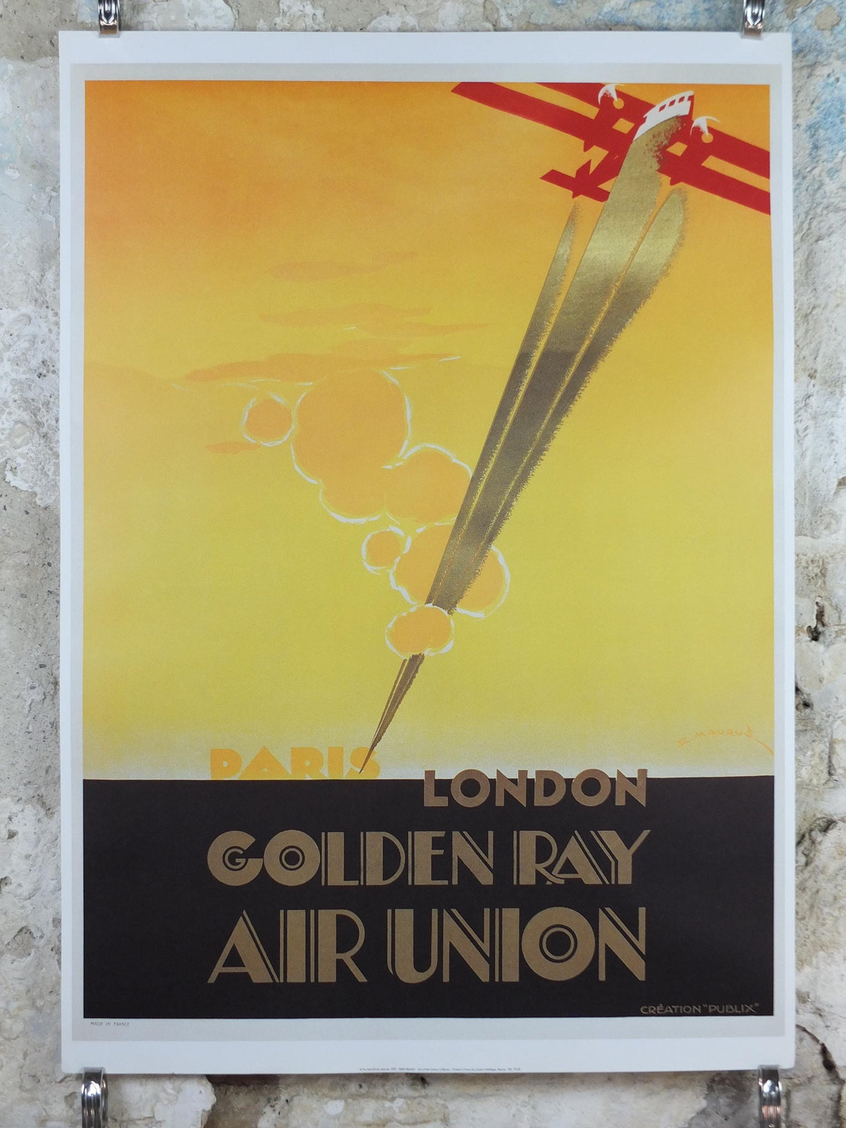 1999 Air Union Poster, Golden Ray Paris - London, Creation Publix, Air France Aviation, travel wall art decor