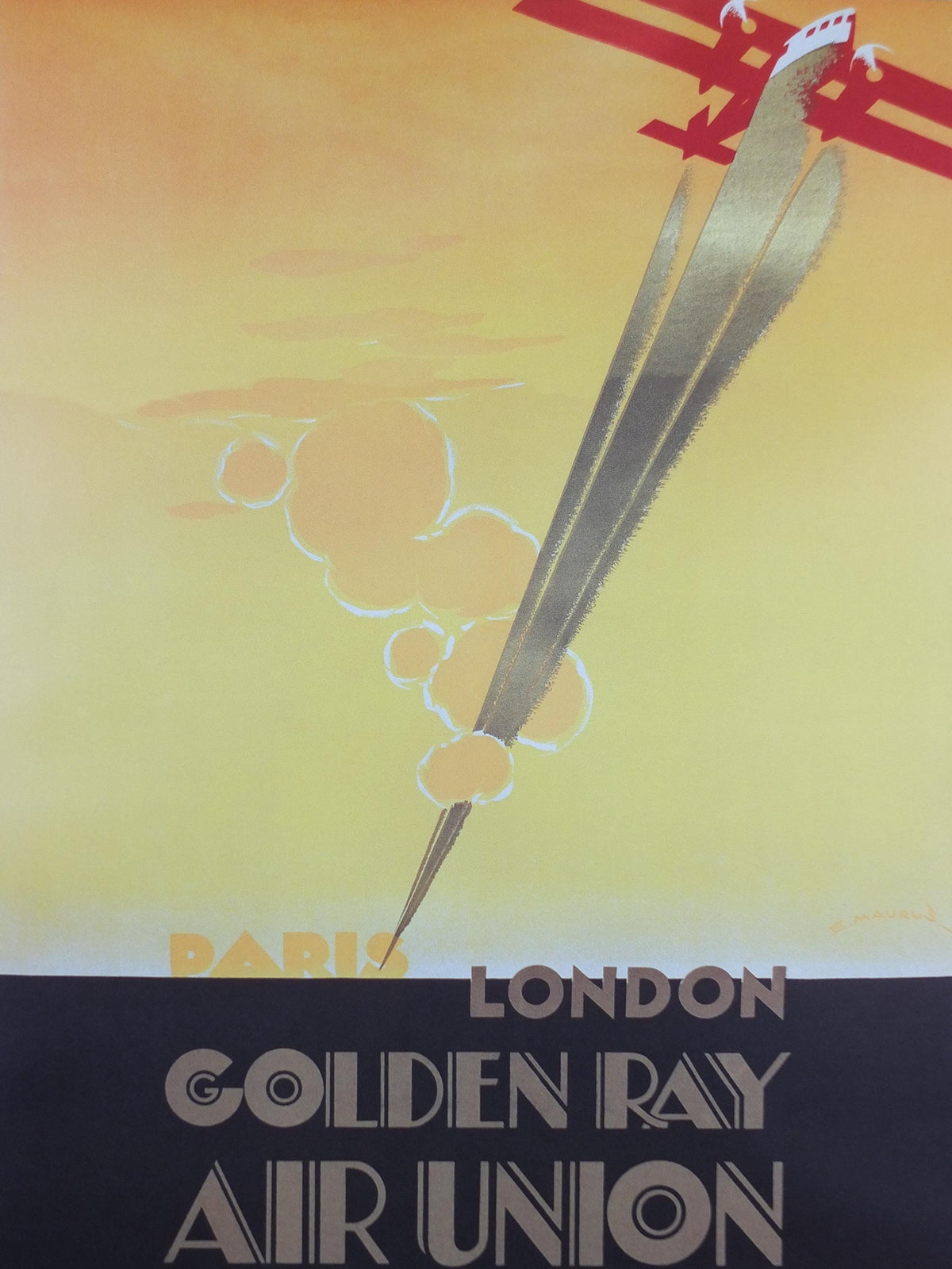 1999 Air Union Poster, Golden Ray Paris - London, Creation Publix, Air France Aviation, travel wall art decor