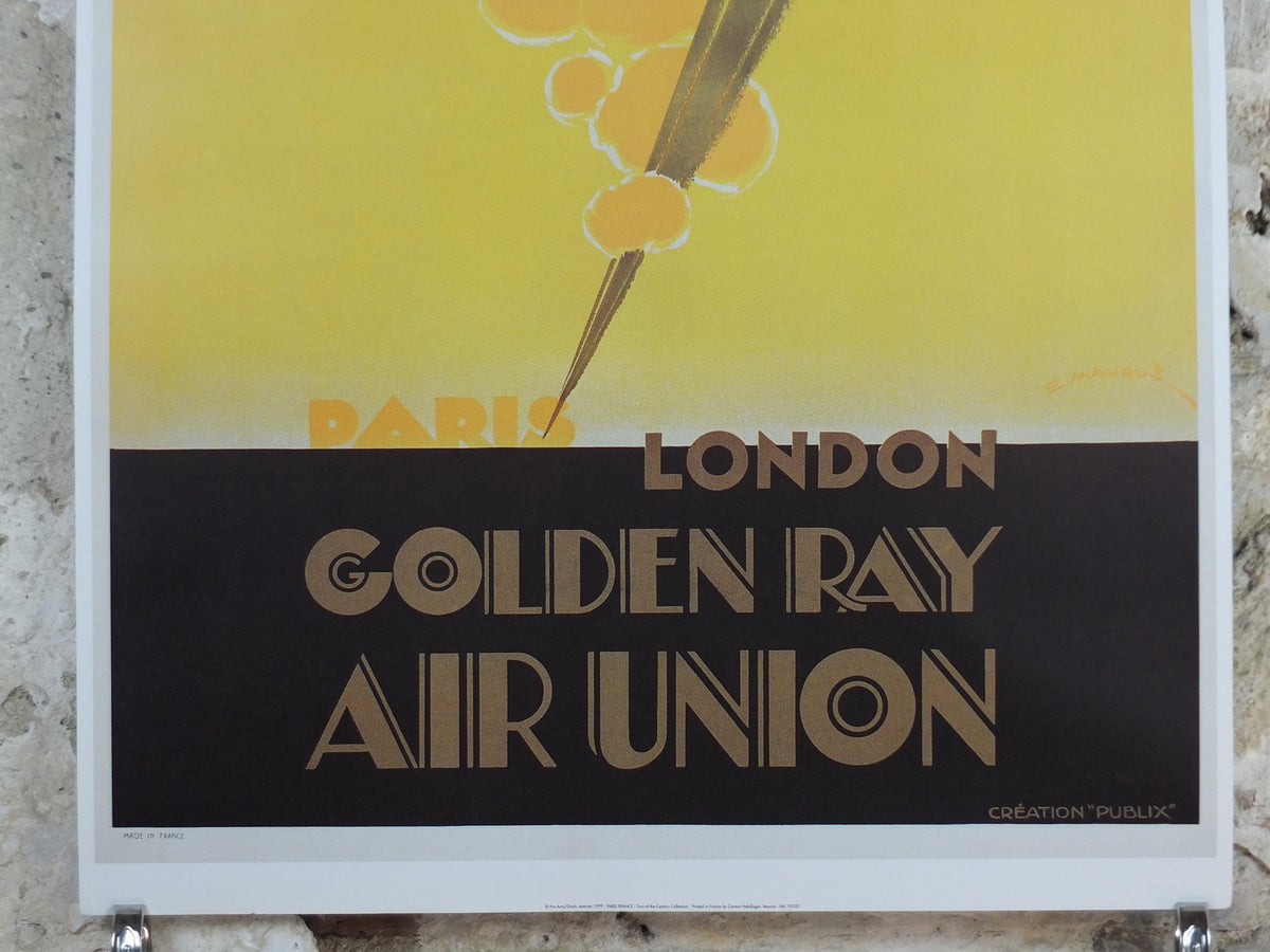 1999 Air Union Poster, Golden Ray Paris - London, Creation Publix, Air France Aviation, travel wall art decor