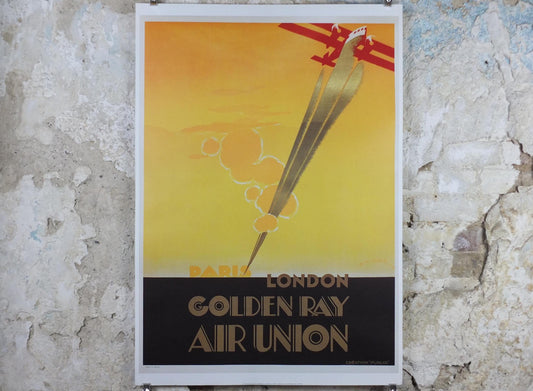 1999 Air Union Poster, Golden Ray Paris - London, Creation Publix, Air France Aviation, travel wall art decor