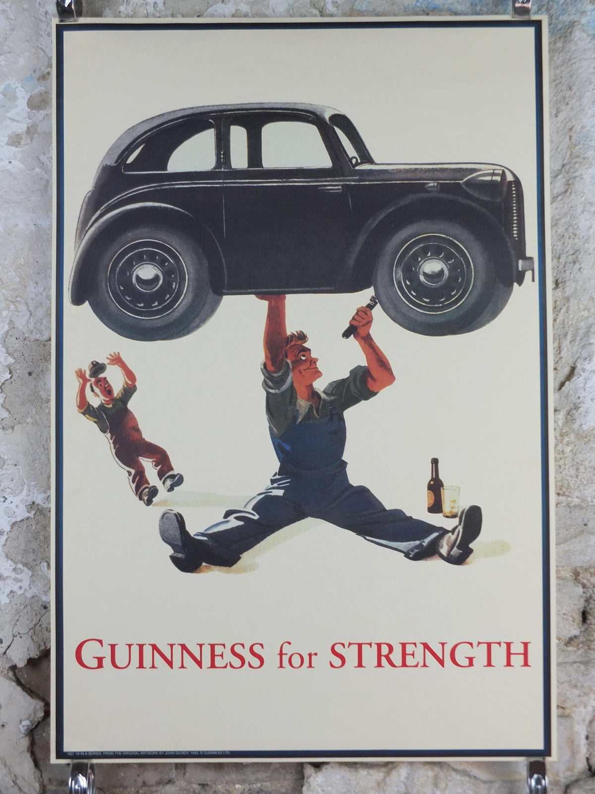1990s Guinness for Strength Poster, from Guinness Museum, By John Gilroy 1945, mechanic fixing car with a Guinness, Wall art decor