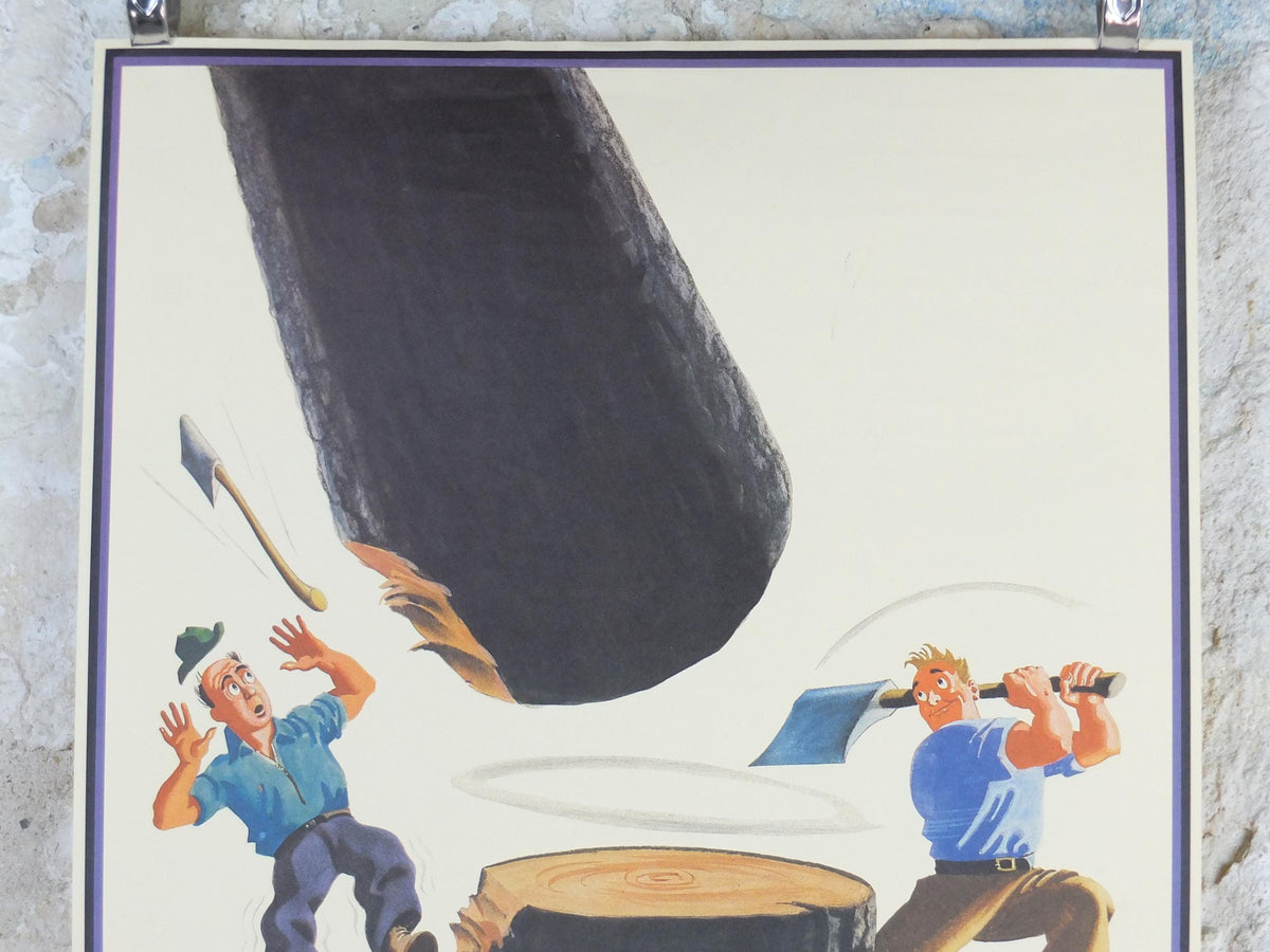 1990s Guinness for Strength Poster, from Guinness Museum, By John Gilroy 1937, lumberjack chopping trees with a Guinness, Wall art decor