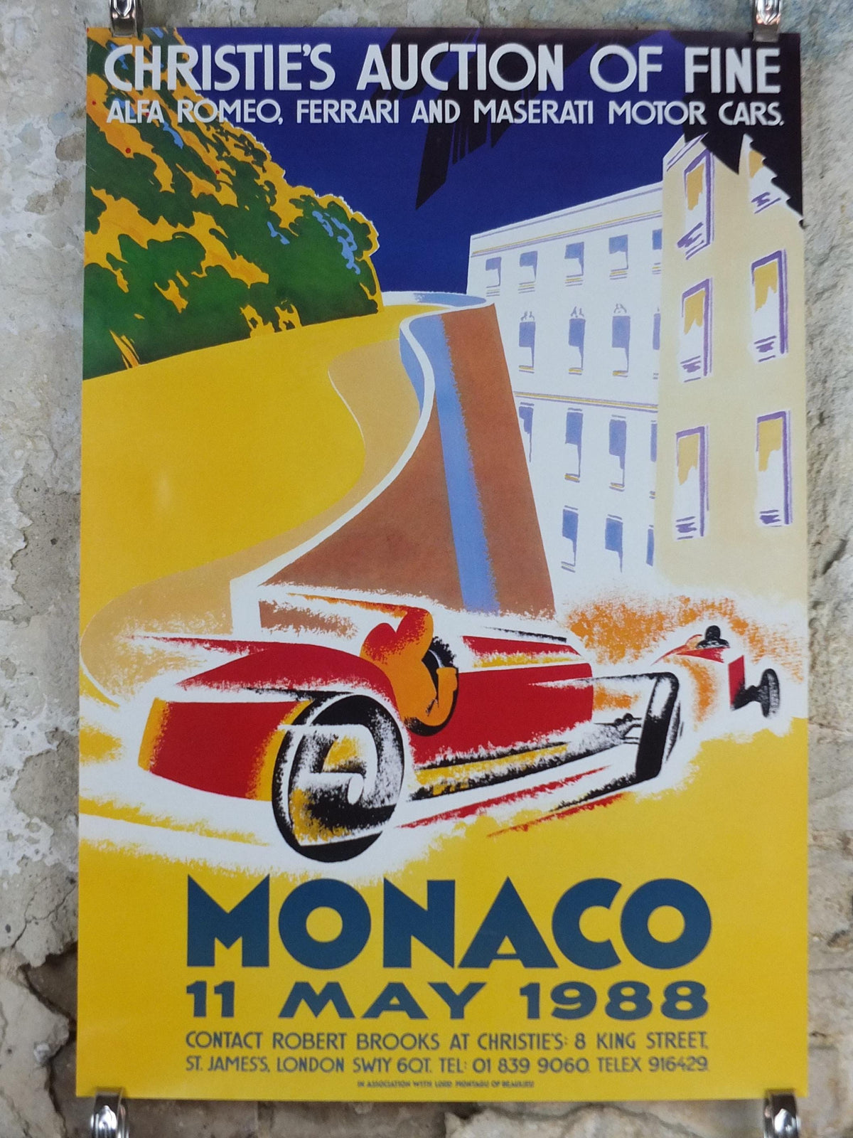 1988 Monaco Christies Poster, Alfa Romeo, Ferrari and Maserati auction advertising, retro sports car wall art decor