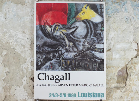 1990 Marc Chagall Poster, Easter or Passover 1968, Les Pâques, Louisiana, expressionism & cubism, gallery exhibition, wall art decor