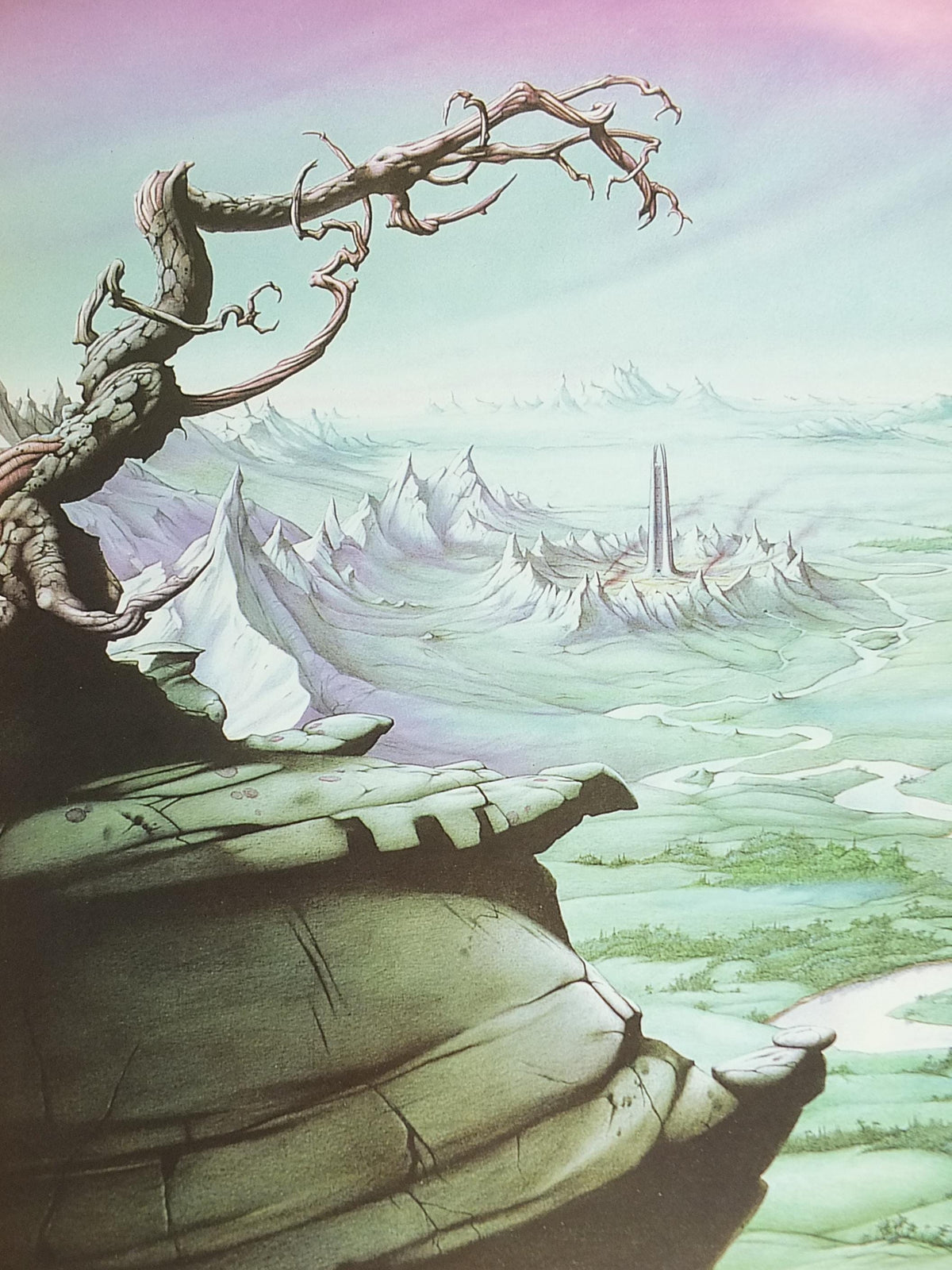 1995 Lord of the Rings Poster, A View over Isengard, JRR Tolkien by Rodney Matthews, Orthanc, Nazgul with Dragon and Goblins, wall art decor