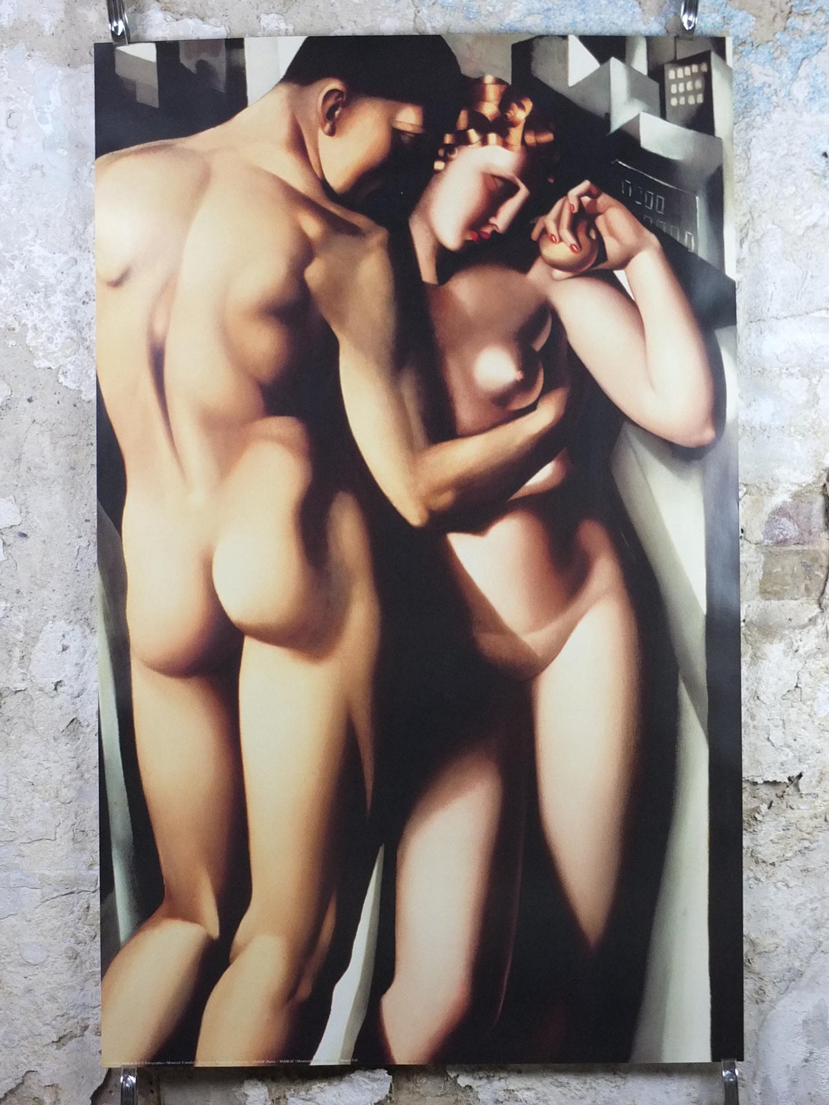 1990s Tamara de Lempicka Poster, "Adam and Eve" 1932, Art Deco Nouveau cubism neoclassical style, gallery exhibition, wall art decor