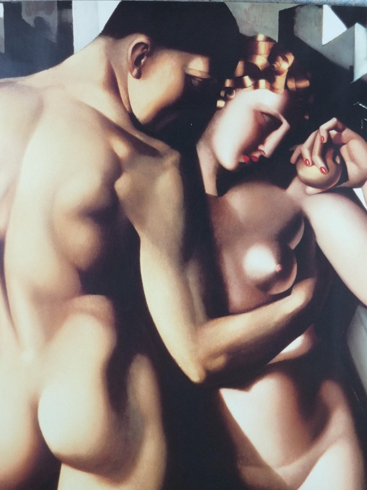 1990s Tamara de Lempicka Poster, "Adam and Eve" 1932, Art Deco Nouveau cubism neoclassical style, gallery exhibition, wall art decor