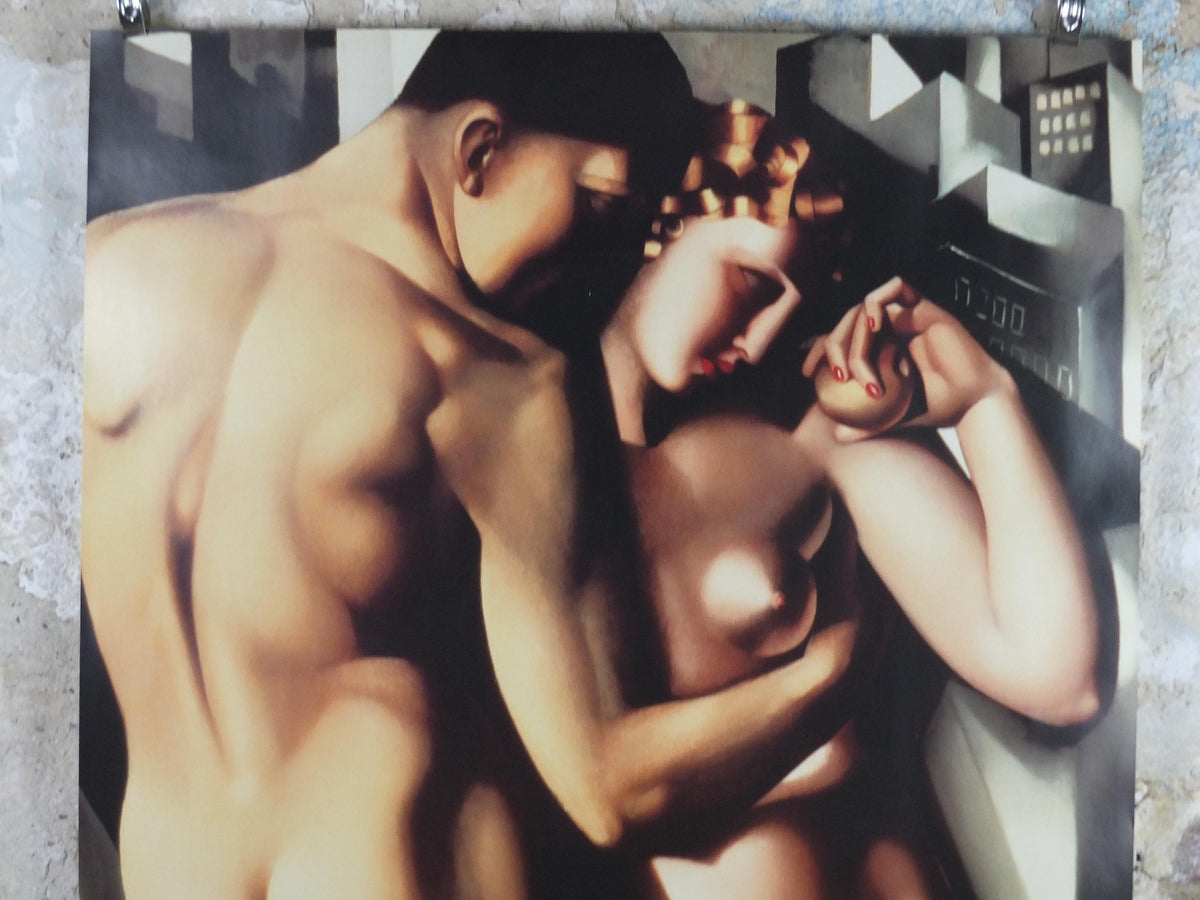 1990s Tamara de Lempicka Poster, "Adam and Eve" 1932, Art Deco Nouveau cubism neoclassical style, gallery exhibition, wall art decor