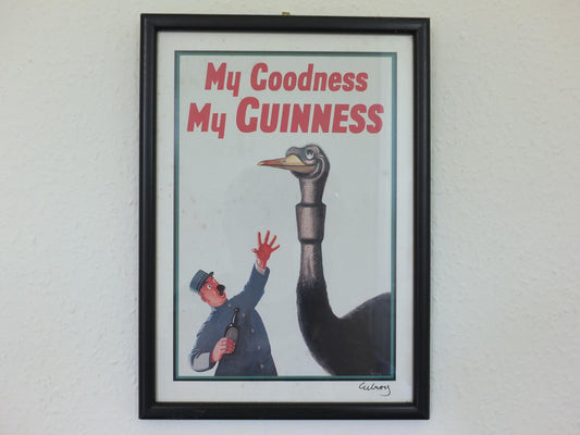 Hand signed 1981 John Gilroy Guinness Toucan Poster, Ostrich 1936, Guinness Zookeeper & ostrich who swallowed his pint, wall art retro decor