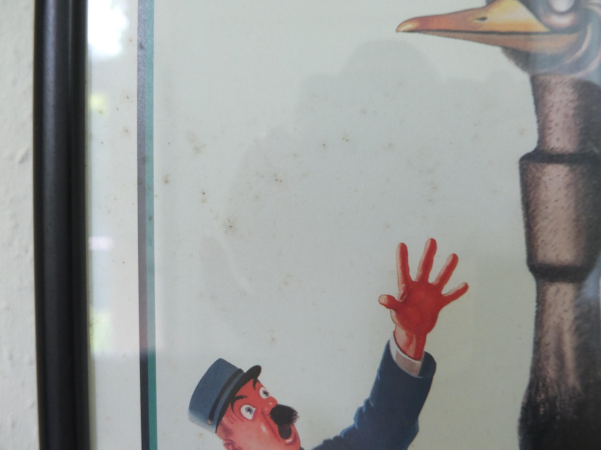 Hand signed 1981 John Gilroy Guinness Toucan Poster, Ostrich 1936, Guinness Zookeeper & ostrich who swallowed his pint, wall art retro decor