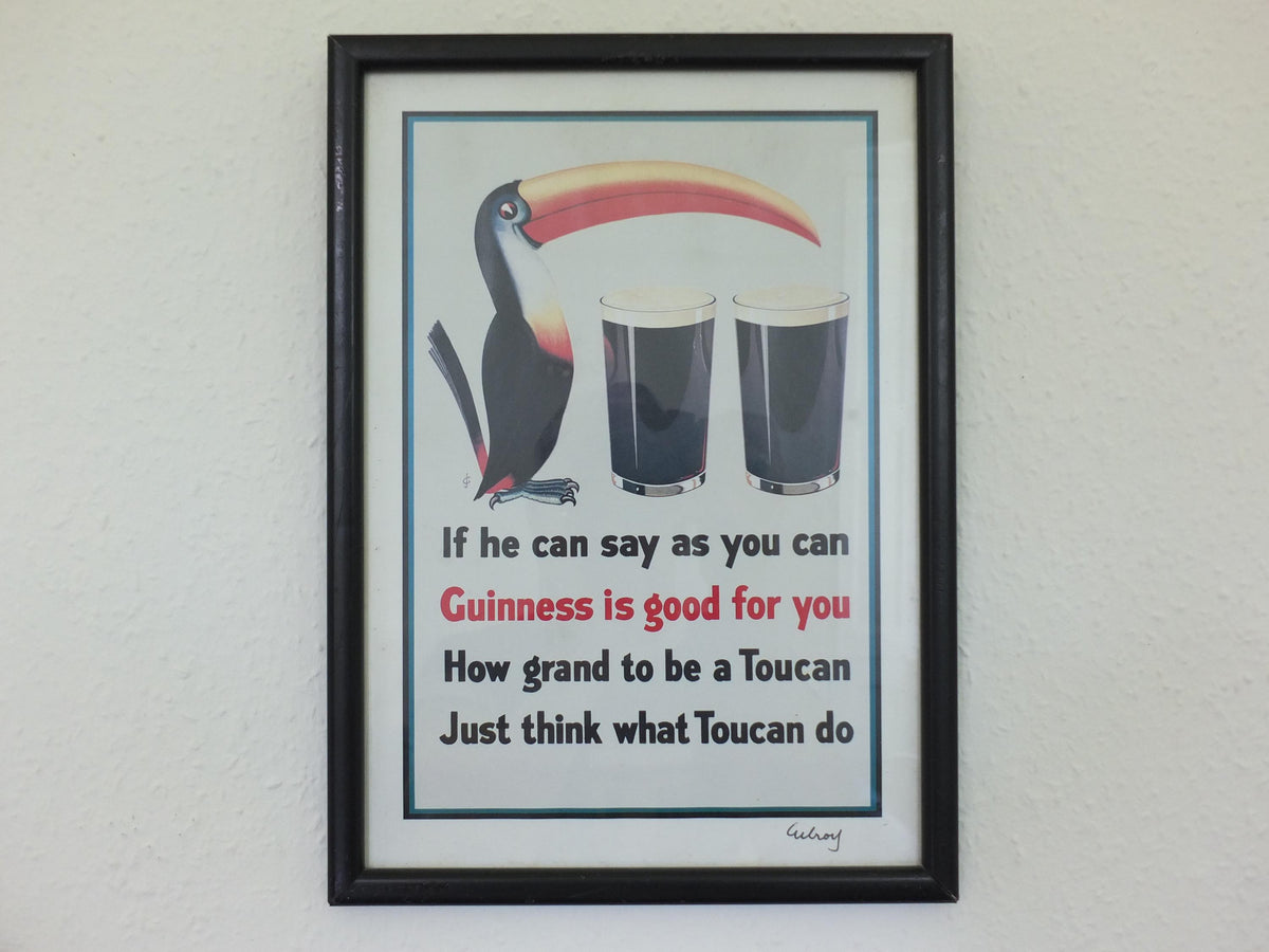 Hand signed 1981 John Gilroy Guinness Toucan Poster, Toucan Poem 1935, Toucan with two pints and a poem, wall art retro decor
