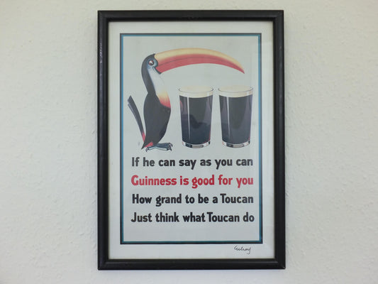 Hand signed 1981 John Gilroy Guinness Toucan Poster, Toucan Poem 1935, Toucan with two pints and a poem, wall art retro decor