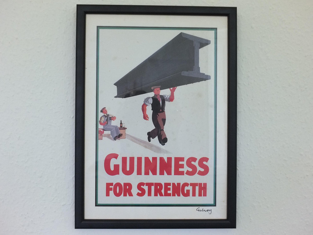 Hand signed 1981 John Gilroy Guinness Toucan Poster, Girder 1934, Guinness construction worker carrying a steel girder, wall art retro decor