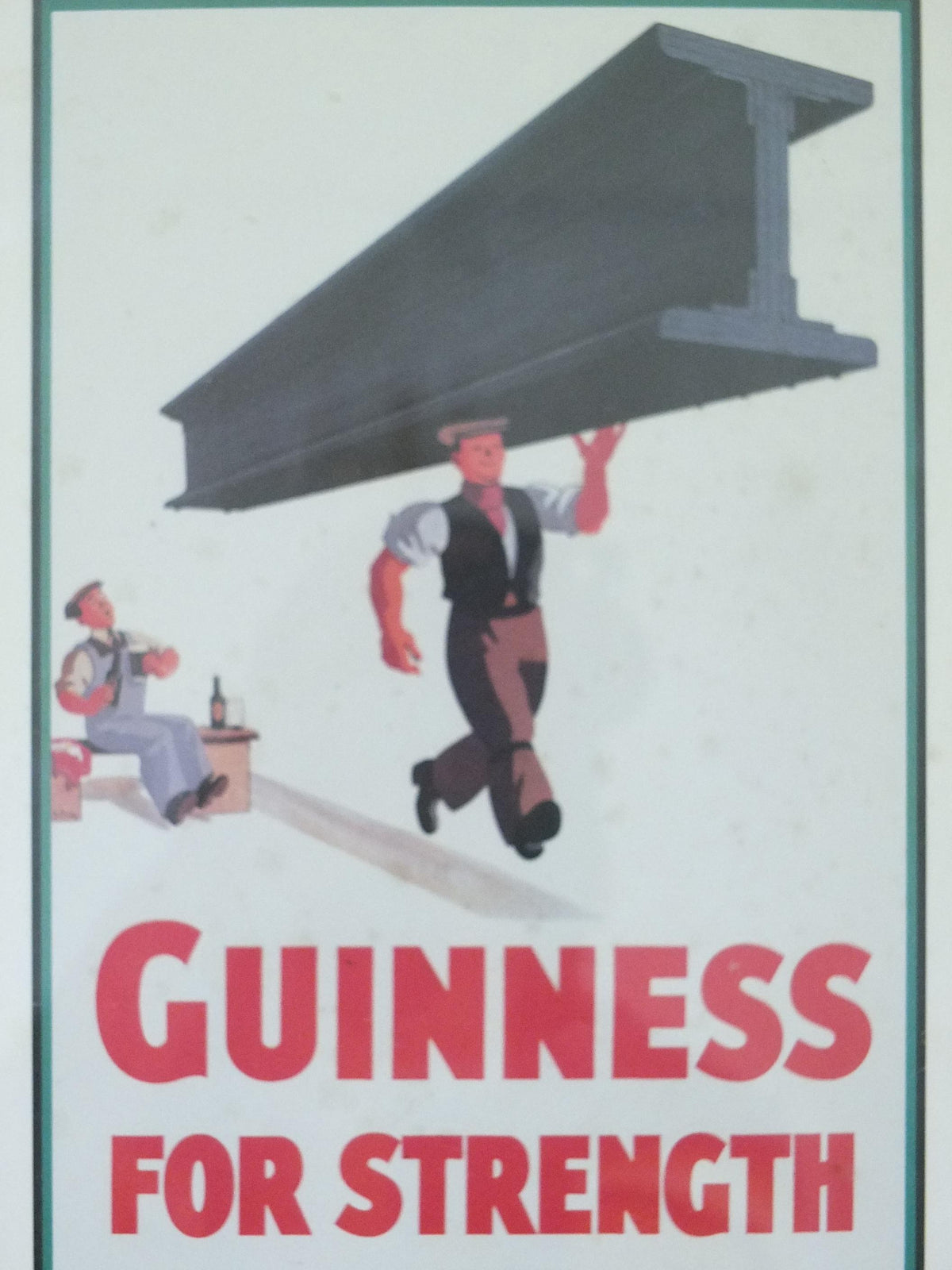 Hand signed 1981 John Gilroy Guinness Toucan Poster, Girder 1934, Guinness construction worker carrying a steel girder, wall art retro decor