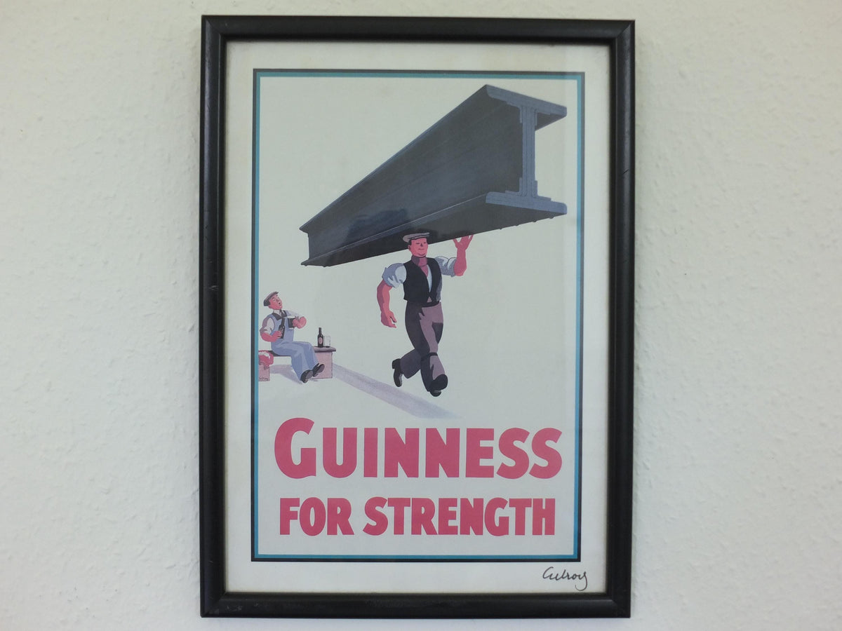 Hand signed 1981 John Gilroy Guinness Toucan Poster, Girder 1934, Guinness construction worker carrying a steel girder, wall art retro decor