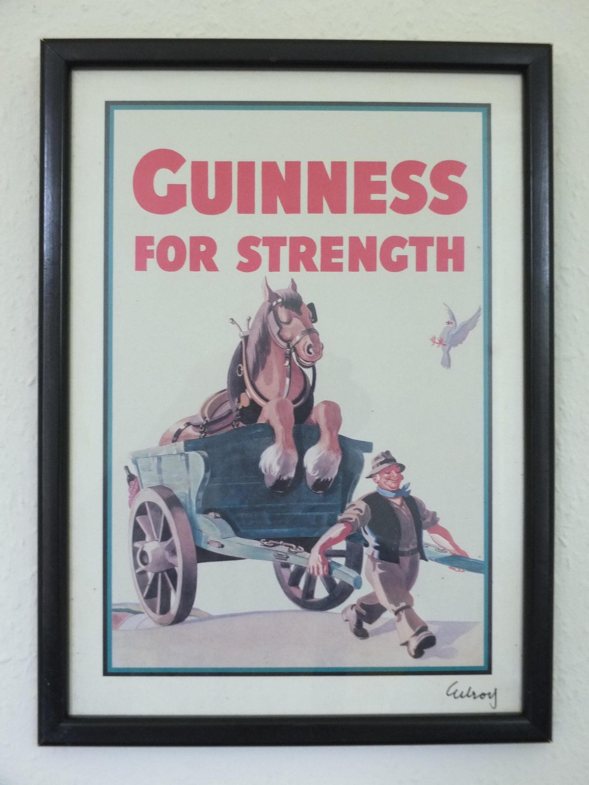 Hand signed 1981 John Gilroy Guinness Toucan Poster, Carthorse 1949, Guinness farmer pulling his horse and cart, wall art retro decor