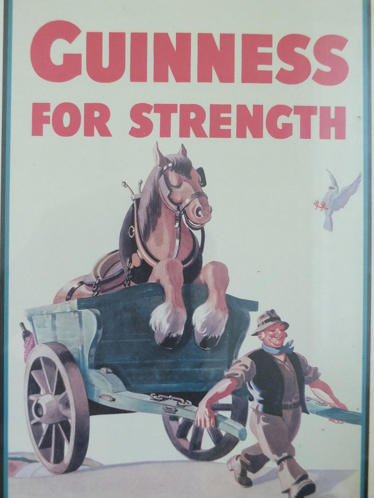 Hand signed 1981 John Gilroy Guinness Toucan Poster, Carthorse 1949, Guinness farmer pulling his horse and cart, wall art retro decor
