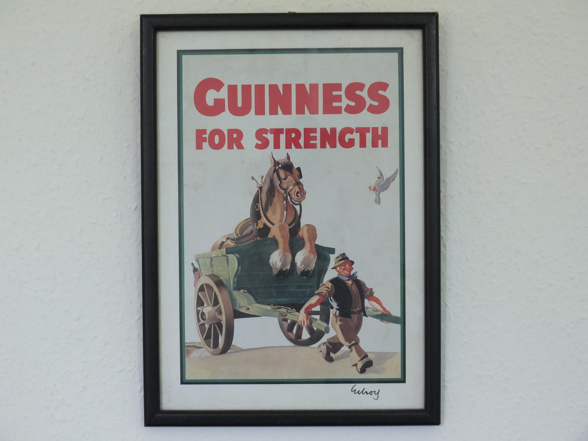 Hand signed 1981 John Gilroy Guinness Toucan Poster, Carthorse 1949, Guinness farmer pulling his horse and cart, wall art retro decor