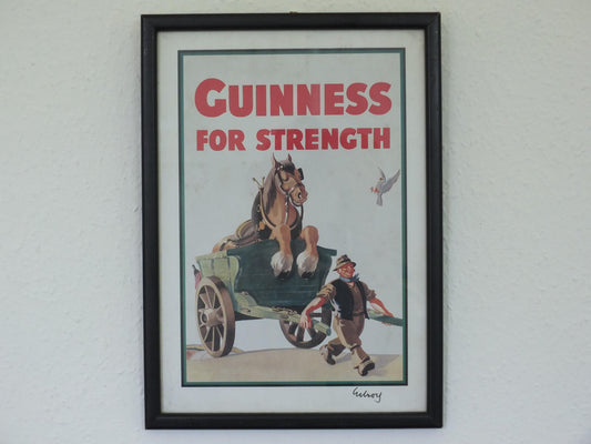 Hand signed 1981 John Gilroy Guinness Toucan Poster, Carthorse 1949, Guinness farmer pulling his horse and cart, wall art retro decor