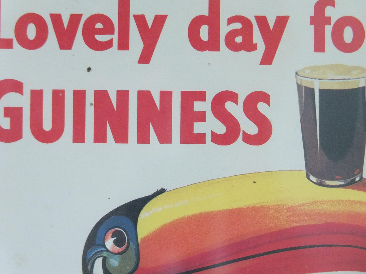 Hand signed 1981 John Gilroy Guinness Toucan Poster, Weathervane 1955, Pint of Guinness on Toucan's beak, wall art retro decor
