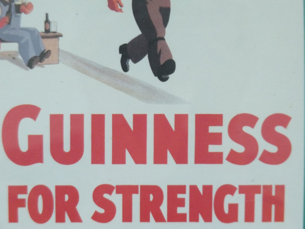 Hand signed 1981 John Gilroy Guinness Toucan Poster, Girder 1934, Guinness construction worker carrying a steel girder, wall art retro decor