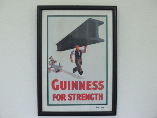Hand signed 1981 John Gilroy Guinness Toucan Poster, Girder 1934, Guinness construction worker carrying a steel girder, wall art retro decor