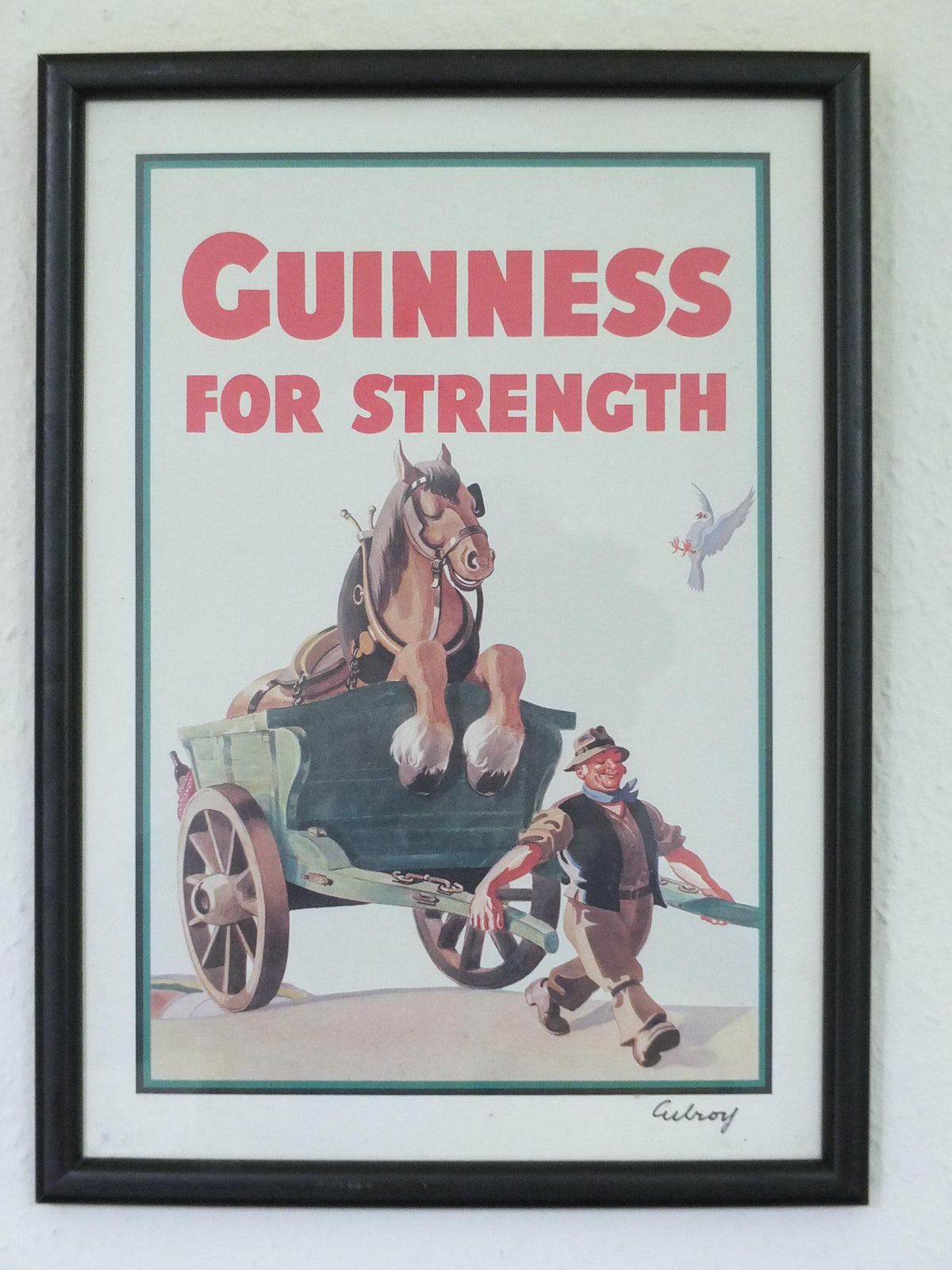 Hand signed 1981 John Gilroy Guinness Toucan Poster, Carthorse 1949, Guinness farmer pulling his horse and cart, wall art retro decor