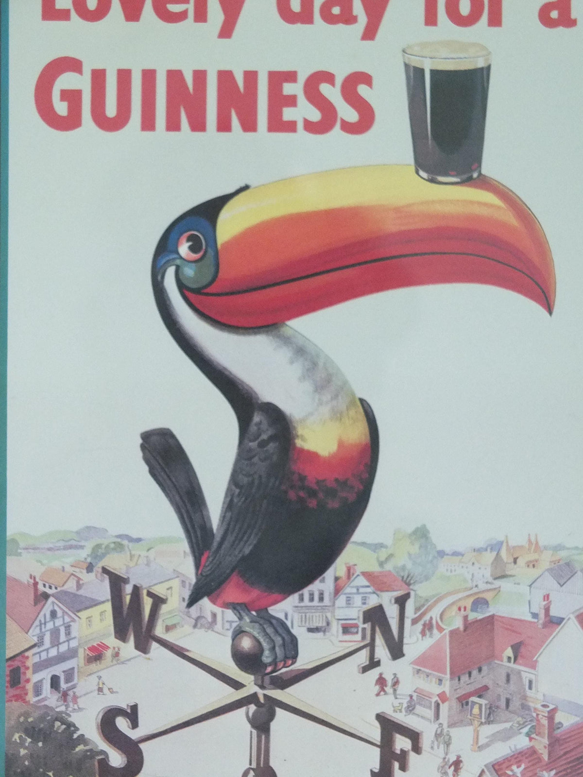 Hand signed 1981 John Gilroy Guinness Toucan Poster, Weathervane 1955, Pint of Guinness on Toucan's beak, wall art retro decor