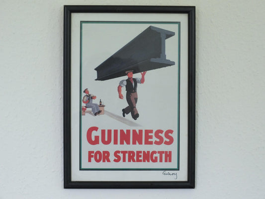 Hand signed 1981 John Gilroy Guinness Toucan Poster, Girder 1934, Guinness construction worker carrying a steel girder, wall art retro decor