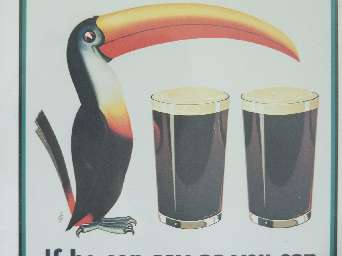 Hand signed 1981 John Gilroy Guinness Toucan Poster, Toucan Poem 1935, Toucan with two pints and a poem, wall art retro decor