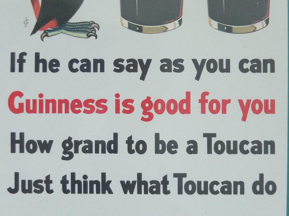 Hand signed 1981 John Gilroy Guinness Toucan Poster, Toucan Poem 1935, Toucan with two pints and a poem, wall art retro decor