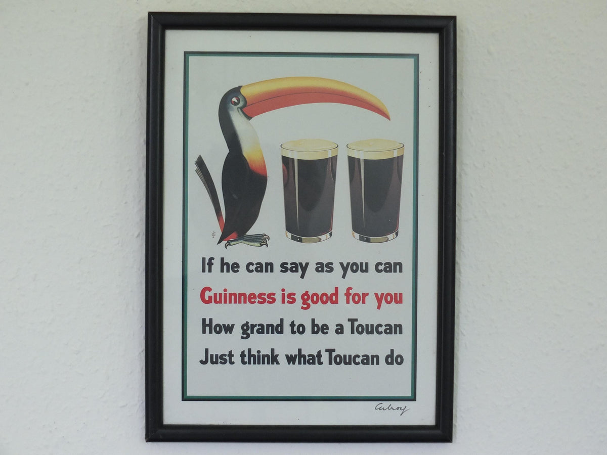 Hand signed 1981 John Gilroy Guinness Toucan Poster, Toucan Poem 1935, Toucan with two pints and a poem, wall art retro decor