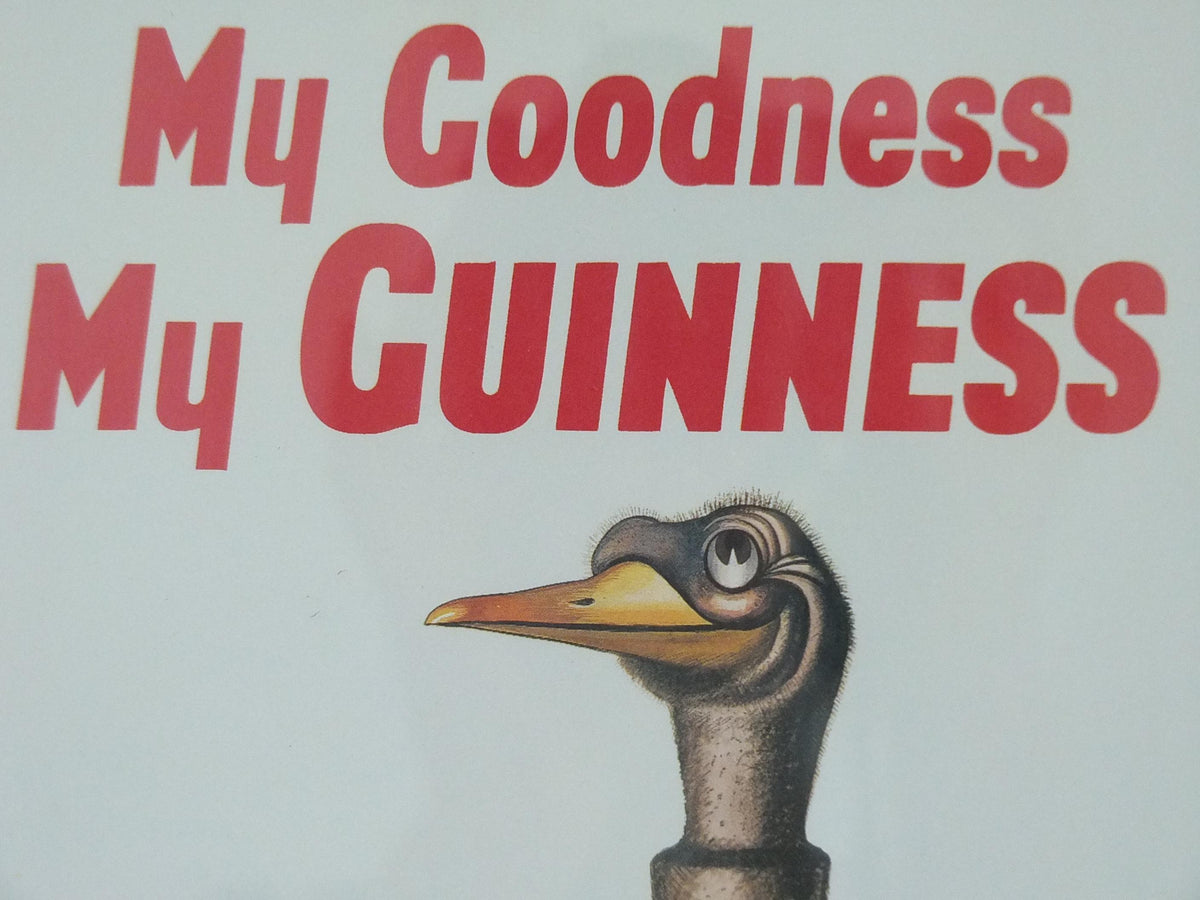 Hand signed 1981 John Gilroy Guinness Toucan Poster, Ostrich 1936, Guinness Zookeeper & ostrich who swallowed his pint, wall art retro decor