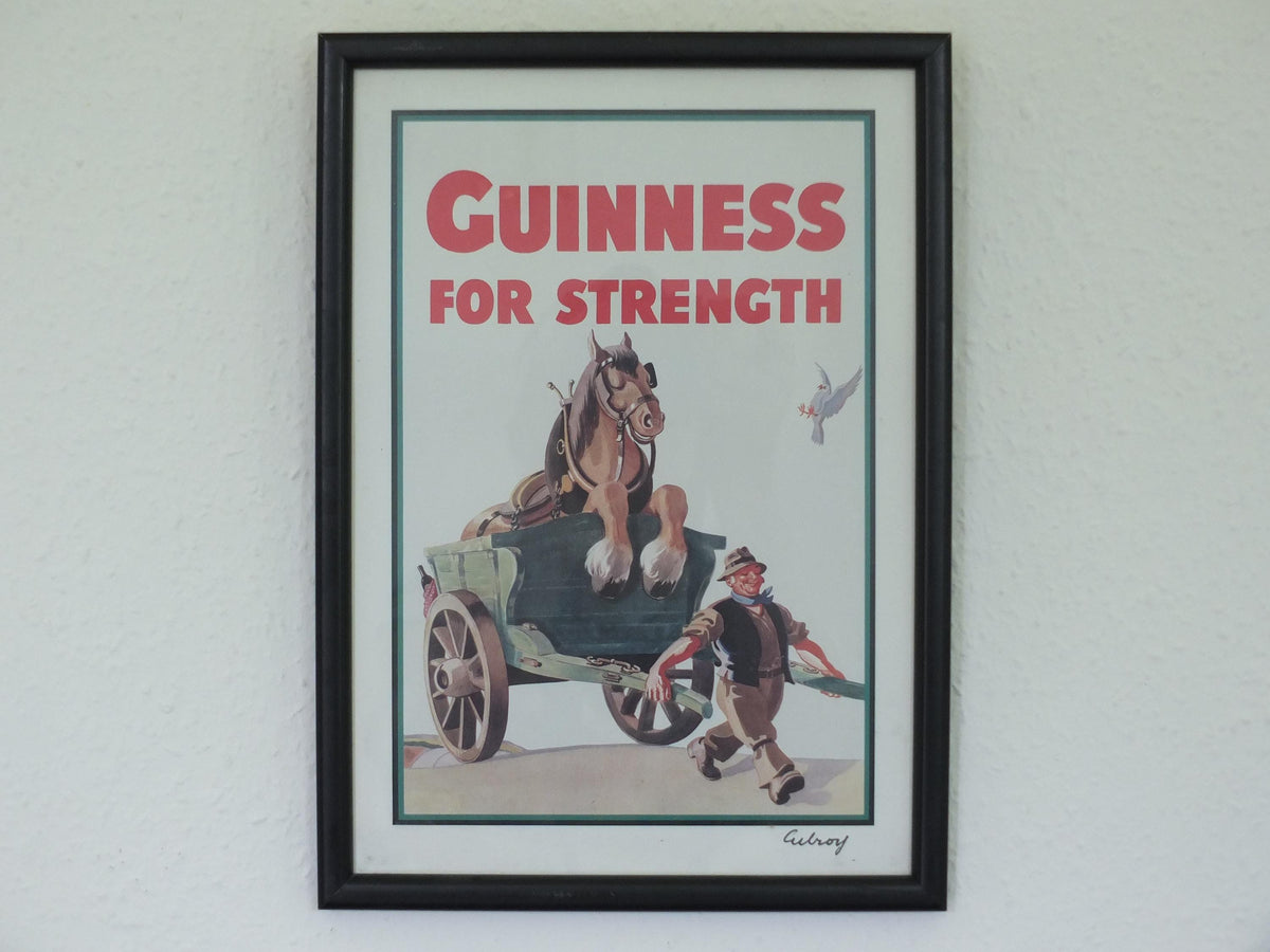 Hand signed 1981 John Gilroy Guinness Toucan Poster, Carthorse 1949, Guinness farmer pulling his horse and cart, wall art retro decor