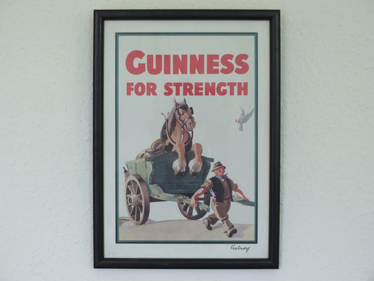Hand signed 1981 John Gilroy Guinness Toucan Poster, Carthorse 1949, Guinness farmer pulling his horse and cart, wall art retro decor