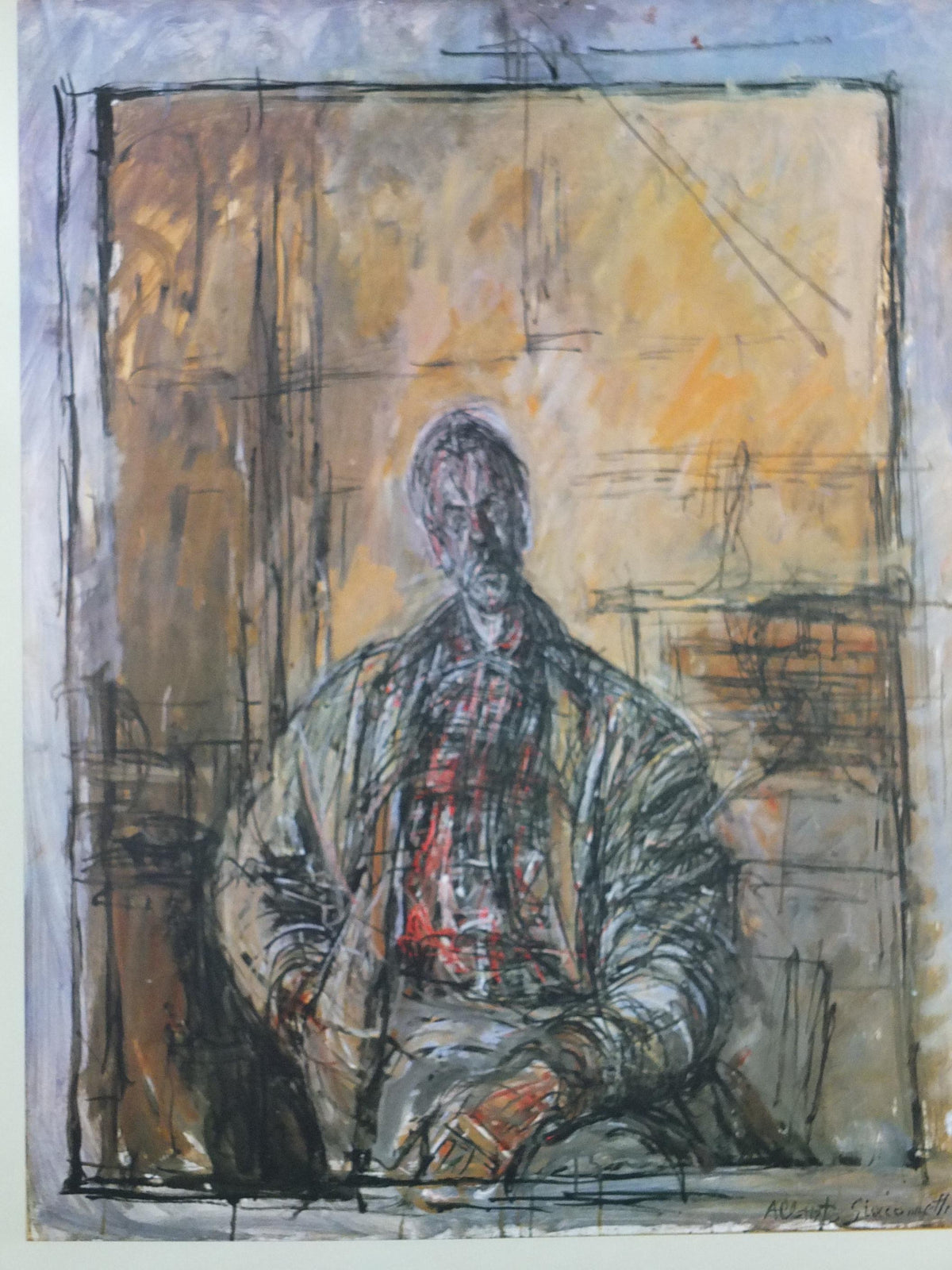 1990s Alberto Giacometti Poster, Fondation Maeght, Portrait of Diego in a Plaid Shirt 1954, Expressionism, gallery exhibition wall art decor