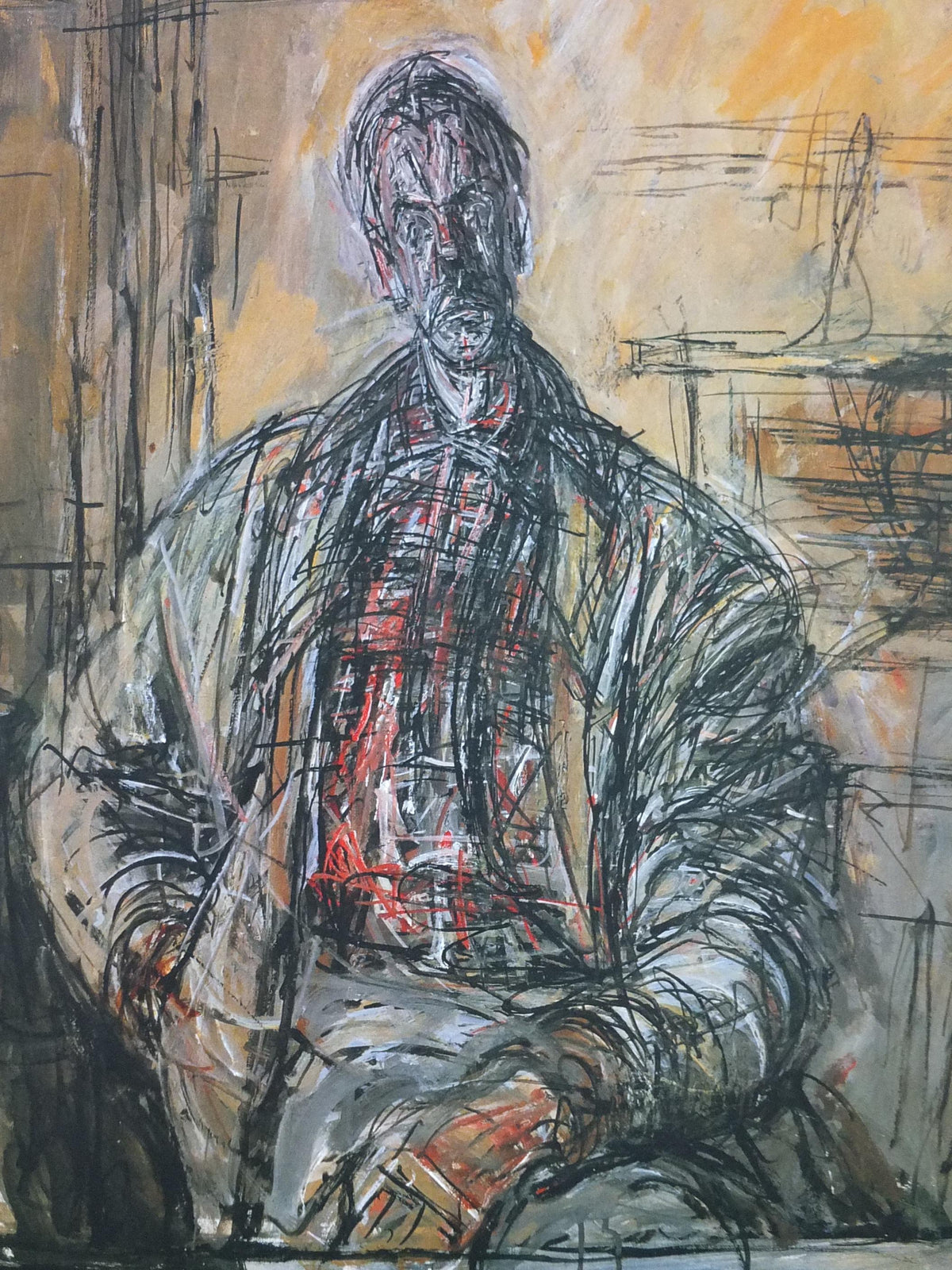 1990s Alberto Giacometti Poster, Fondation Maeght, Portrait of Diego in a Plaid Shirt 1954, Expressionism, gallery exhibition wall art decor