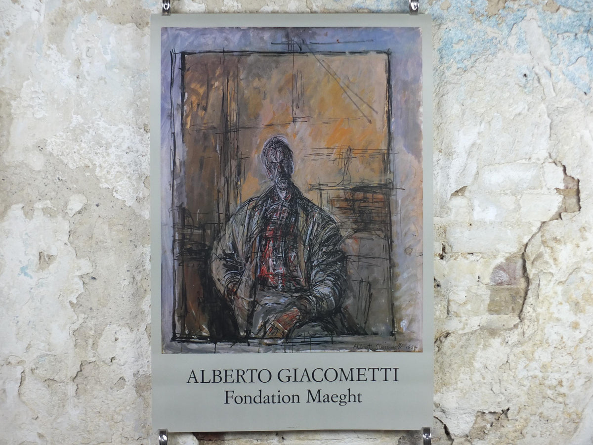 1990s Alberto Giacometti Poster, Fondation Maeght, Portrait of Diego in a Plaid Shirt 1954, Expressionism, gallery exhibition wall art decor