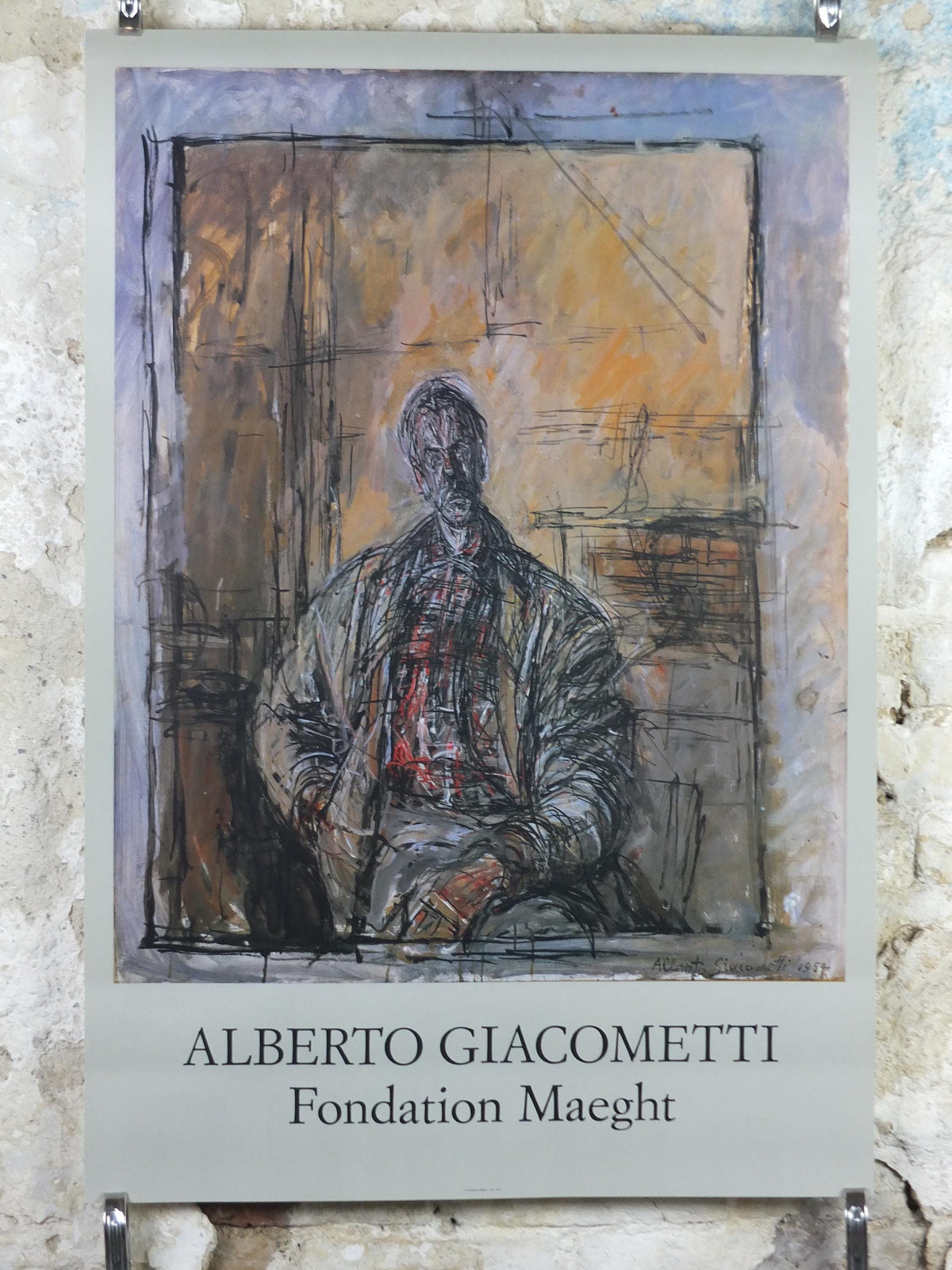 1990s Alberto Giacometti Poster, Fondation Maeght, Portrait of Diego in a Plaid Shirt 1954, Expressionism, gallery exhibition wall art decor