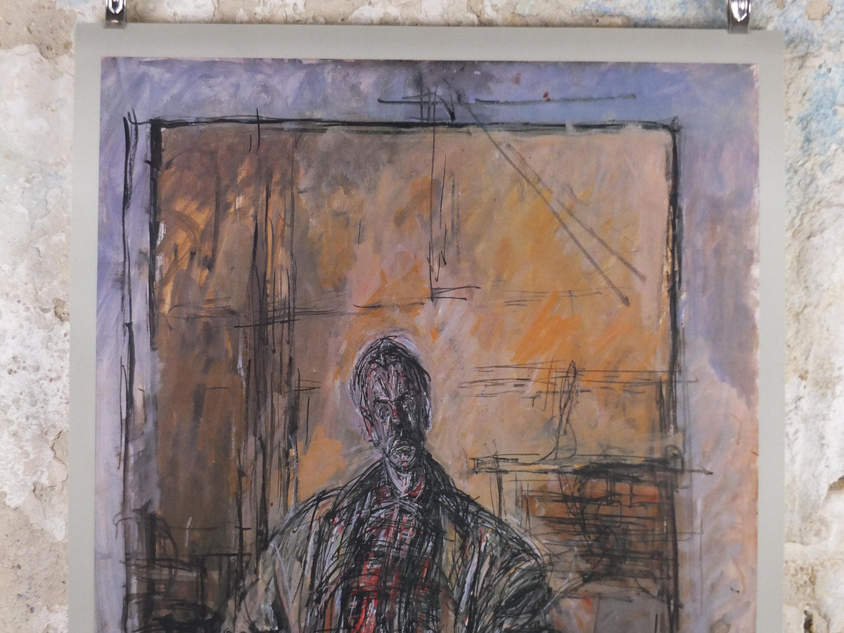 1990s Alberto Giacometti Poster, Fondation Maeght, Portrait of Diego in a Plaid Shirt 1954, Expressionism, gallery exhibition wall art decor