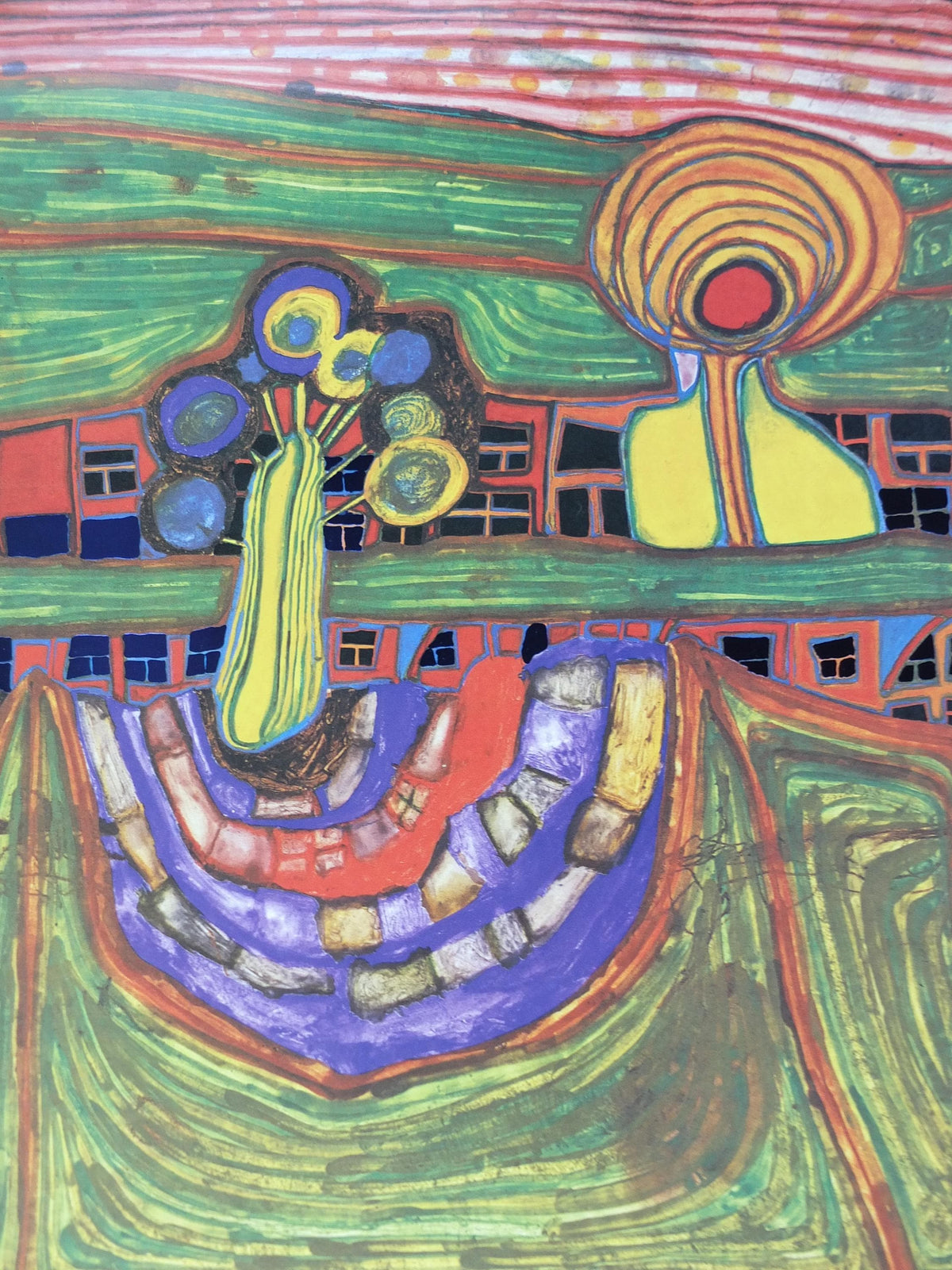 1994 Friedensreich Hundertwasser Poster, Downtownlane, Vorstadtzeile 1971, wall art decor