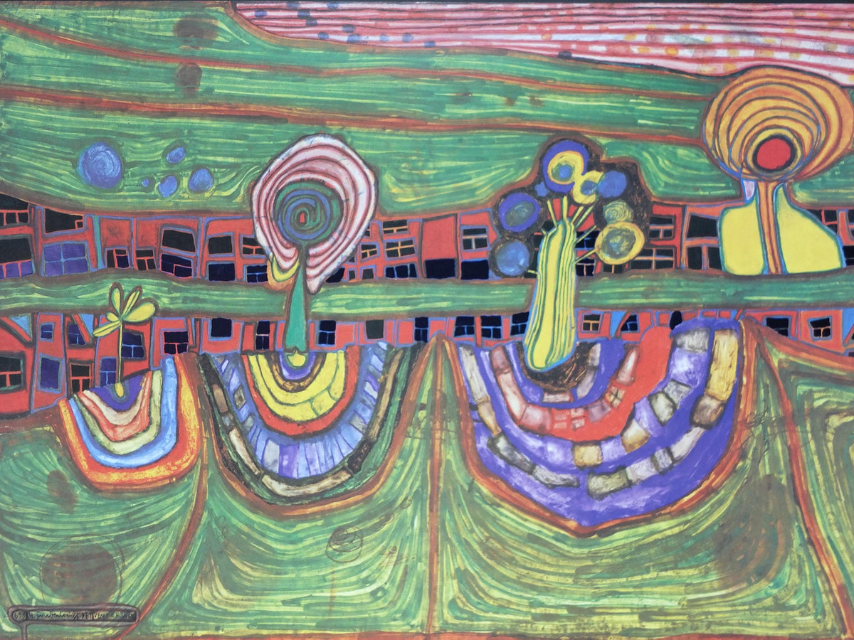1994 Friedensreich Hundertwasser Poster, Downtownlane, Vorstadtzeile 1971, wall art decor