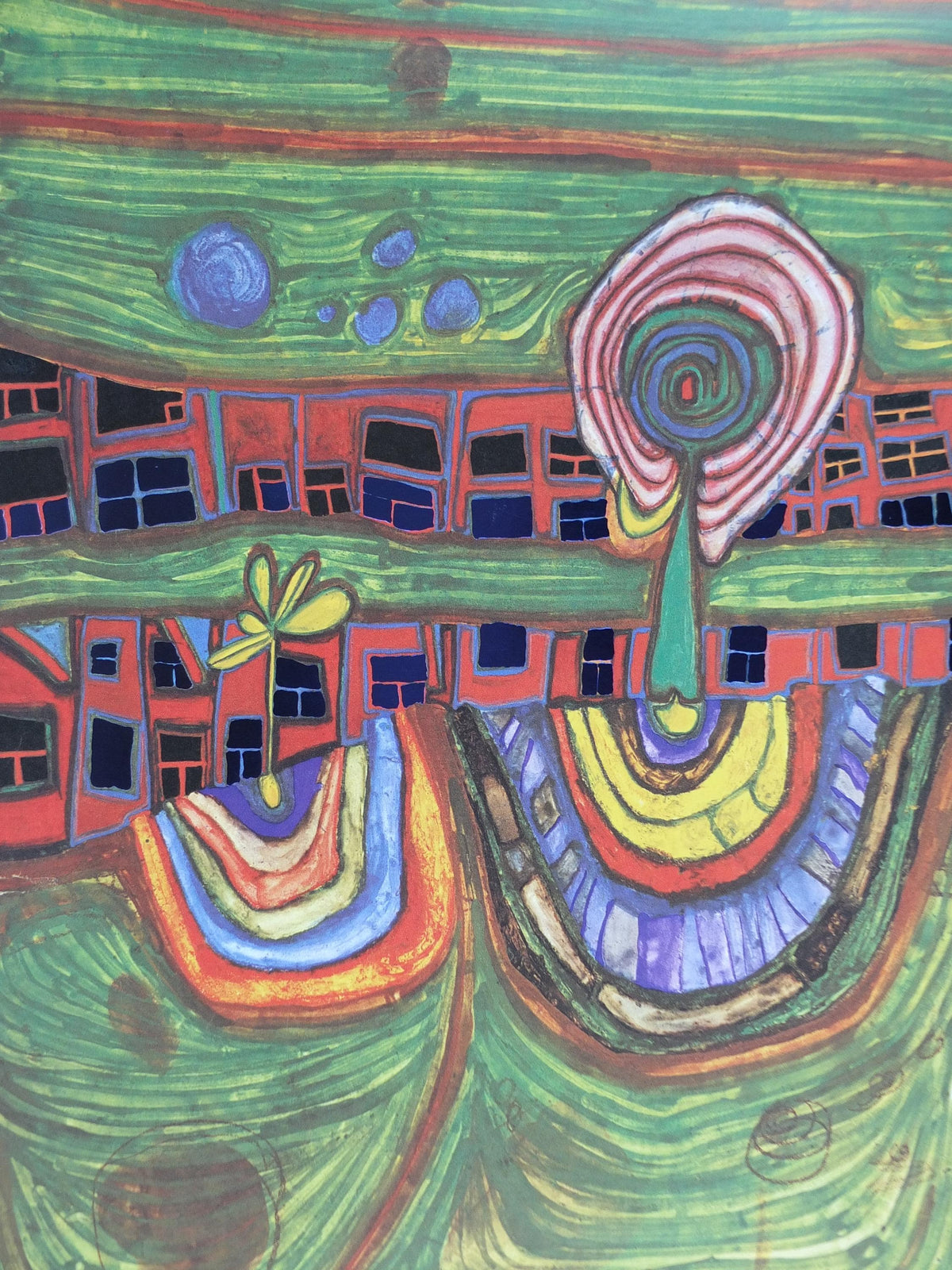 1994 Friedensreich Hundertwasser Poster, Downtownlane, Vorstadtzeile 1971, wall art decor