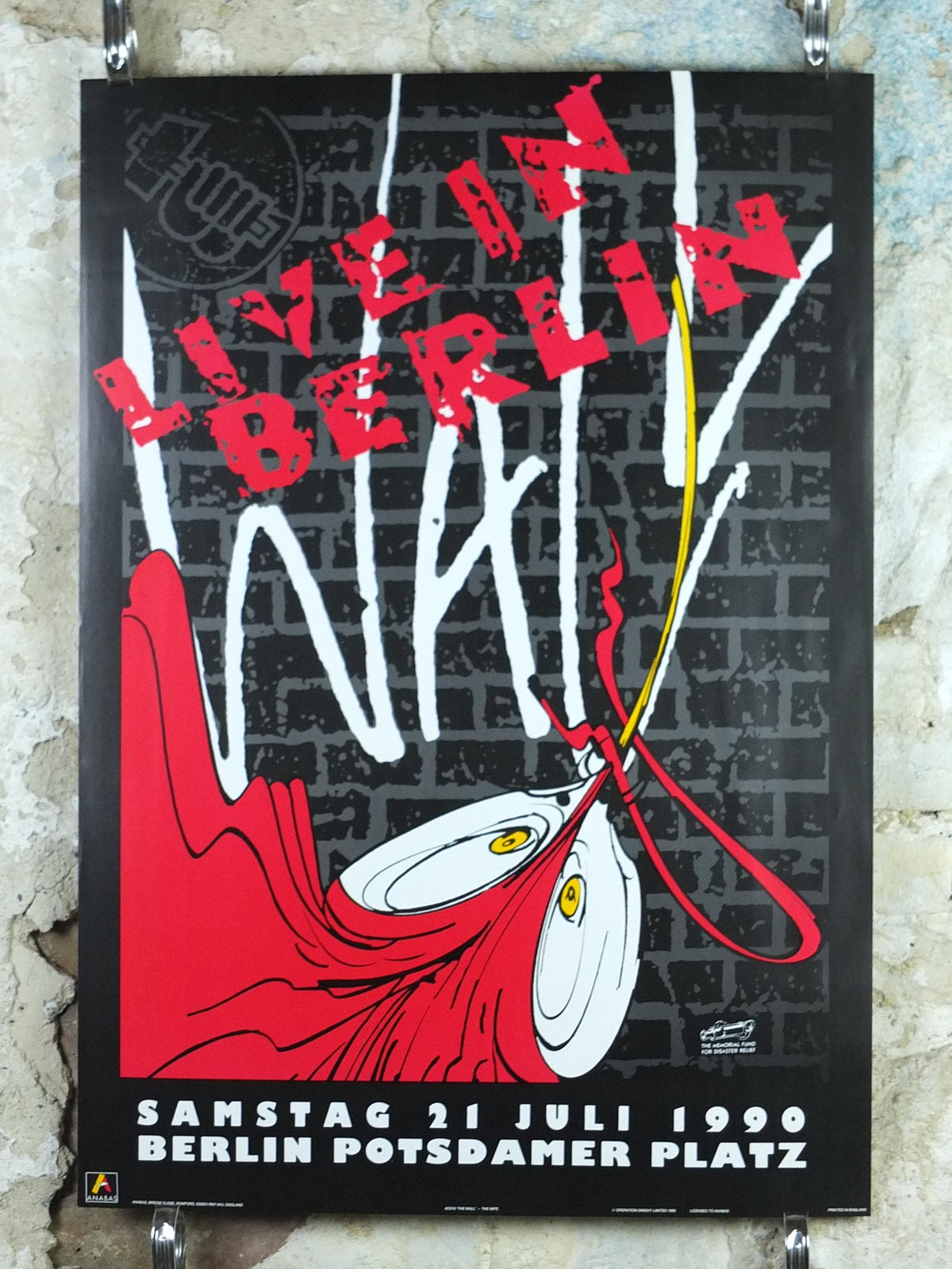 1990 The Wall – Live in Berlin Poster, held on 21 July at Potsdamer Platz, Pink Floyd, musical wall art decor