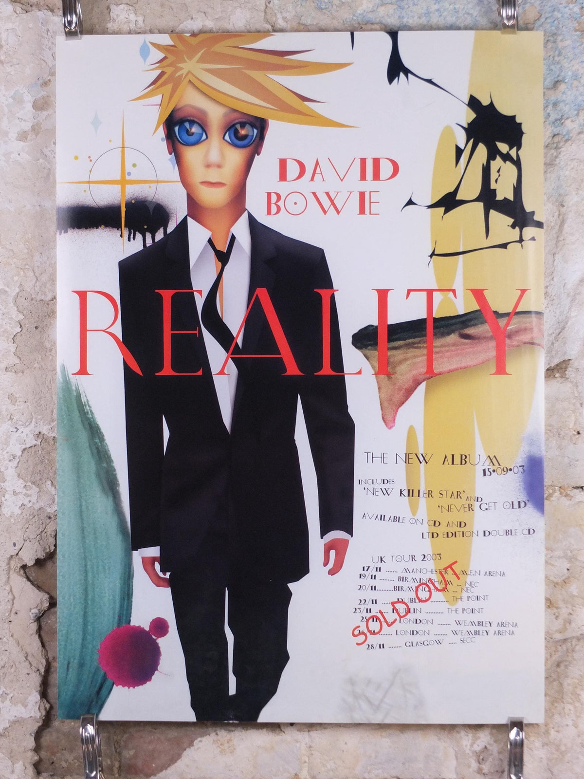 2003 David Bowie Poster, Reality - 24th studio album, the UK leg of A Reality Tour, wall art decor