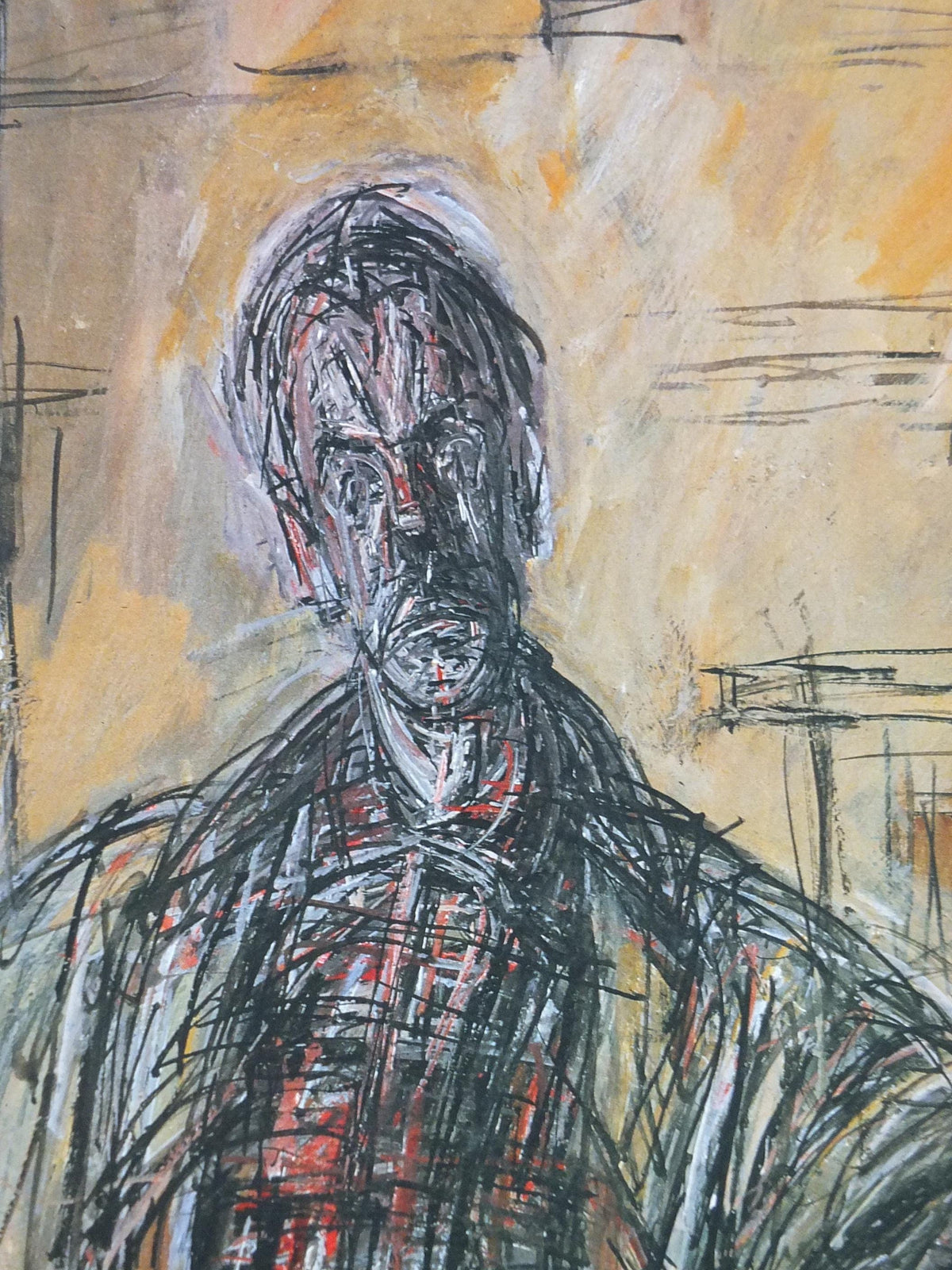 1990s Alberto Giacometti Poster, Fondation Maeght, Portrait of Diego in a Plaid Shirt 1954, Expressionism, gallery exhibition wall art decor