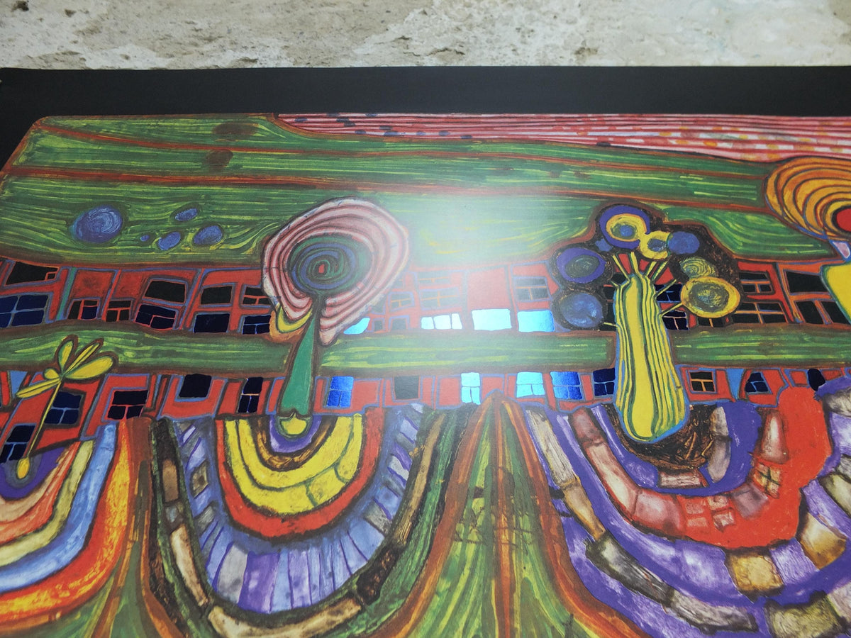 1994 Friedensreich Hundertwasser Poster, Downtownlane, Vorstadtzeile 1971, wall art decor