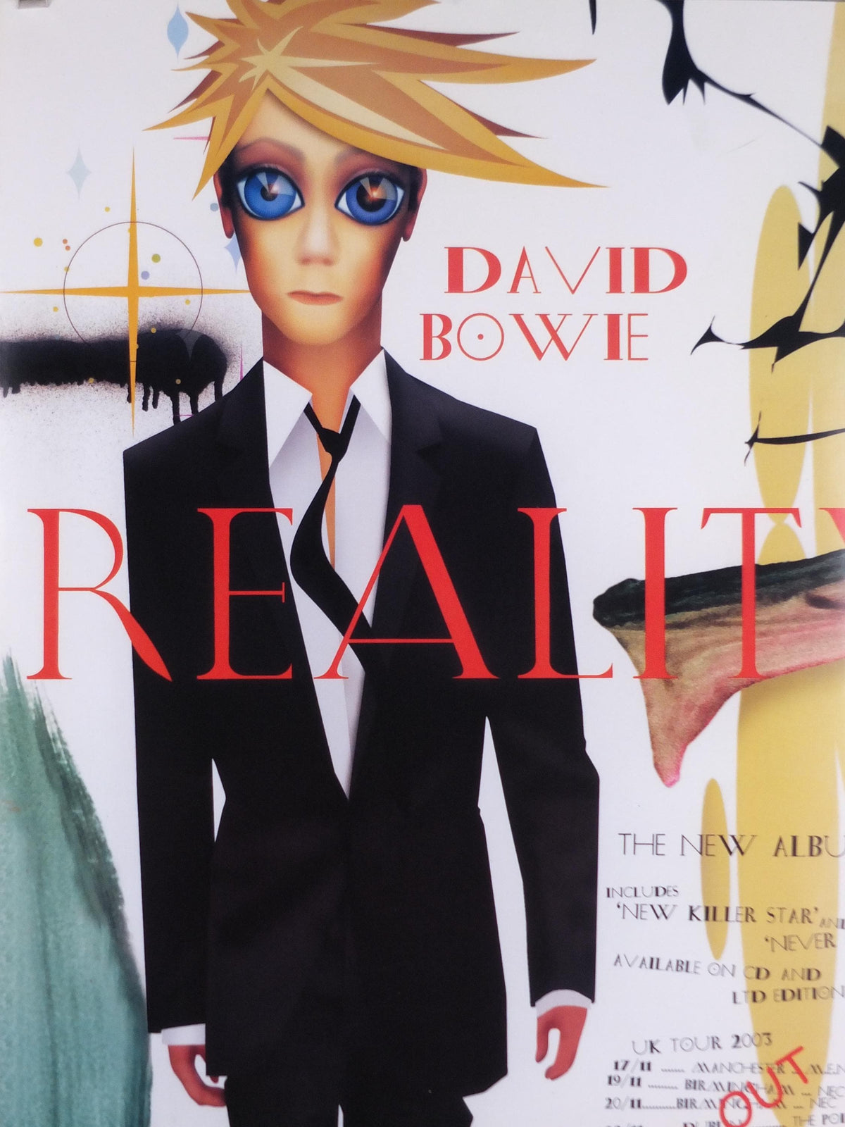 2003 David Bowie Poster, Reality - 24th studio album, the UK leg of A Reality Tour, wall art decor