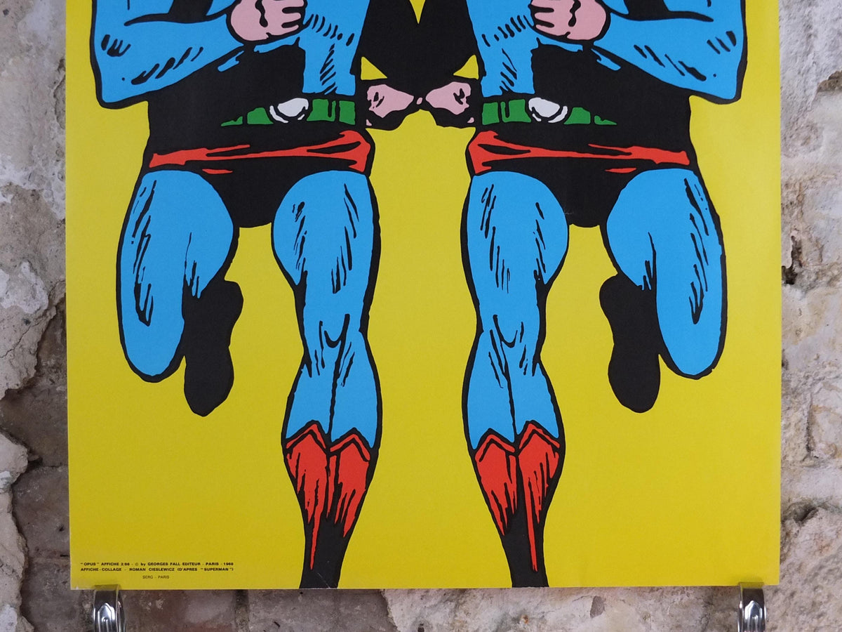 Original 1968 Roman Cieslewicz CCCP USA Superman Poster, Opus International Cold War Pop Art